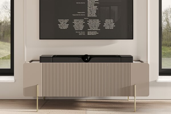 TV stolík Malmi 150 cm - kašmír / crema bianca / zlaté nožičky