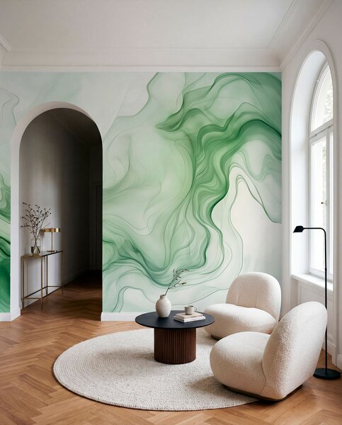Tapety Zelené abstraktné vlny na svetlom pozadí, 3D fototapety, w01185 : Uwalls.sk