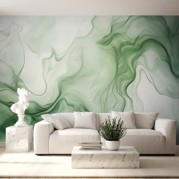 Tapety Zelené abstraktné vlny na svetlom pozadí, 3D fototapety, w01185 : Uwalls.sk