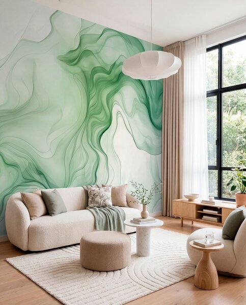 Tapety Zelené abstraktné vlny na svetlom pozadí, 3D fototapety, w01185 : Uwalls.sk