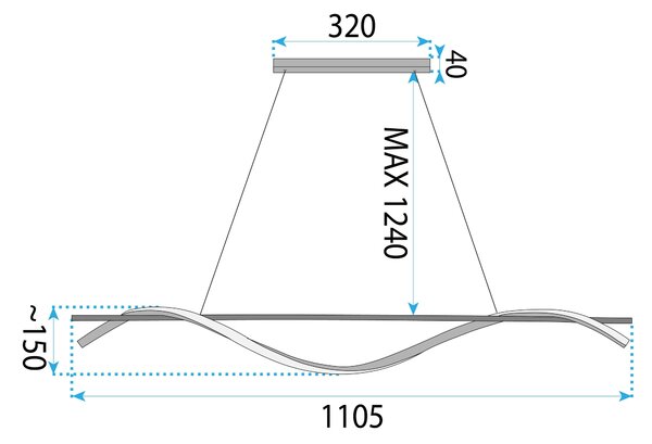 Toolight Toolight, LED závesná lampa 120cm, 27W, 3000K, LHJ019-CP, čierna, OSW-50004