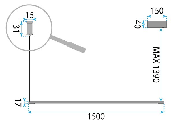 Toolight Toolight, LED závesné osvetlenie 150cm, 18W, 3000K, LHJ032-CP, čierna matná, OSW-50015