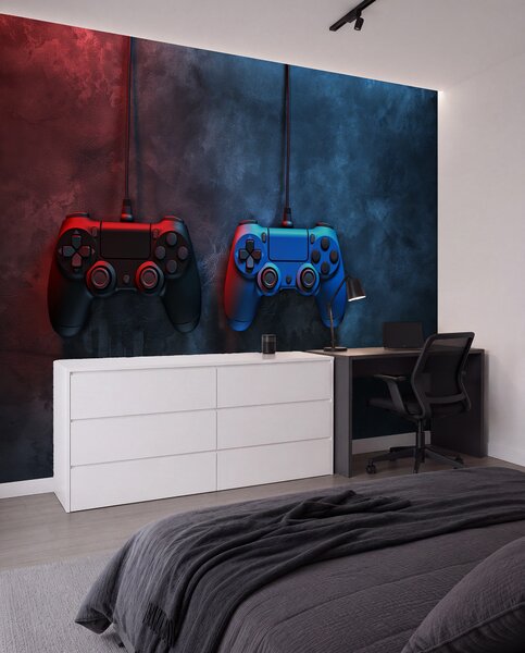 Tapety čierno-modrý DualShock na tmavom pozadí, Fototapety Izba pre tínedžerov, w01189 : Uwalls.sk
