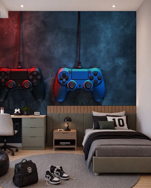 Tapety čierno-modrý DualShock na tmavom pozadí, Fototapety Izba pre tínedžerov, w01189 : Uwalls.sk