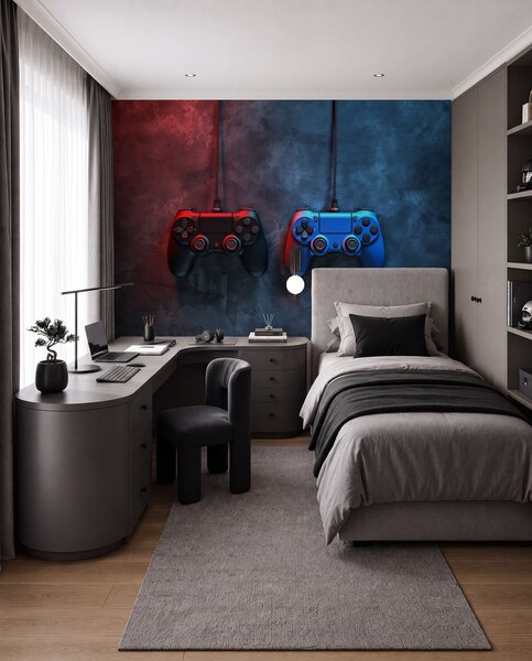 Tapety čierno-modrý DualShock na tmavom pozadí, Fototapety Izba pre tínedžerov, w01189 : Uwalls.sk