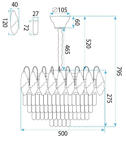 Toolight Toolight, krištáľová závesná lampa Ø50 cm, 6xE14, SWE079-CP, chrómová, OSW-30208