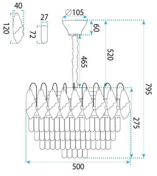 Toolight Toolight, krištáľová závesná lampa Ø50 cm, 6xE14, SWE080-CP, zlatá lesklá, OSW-30209