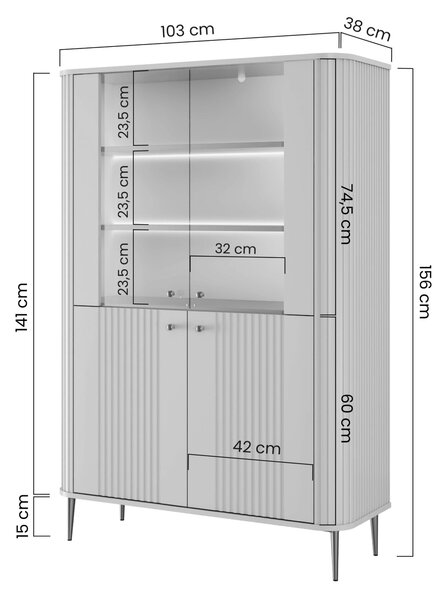 Vitrína Vesper 103 cm štvordverová - čierna / zlaté nohy