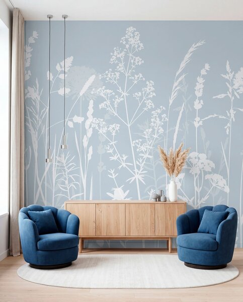 Tapety Jemné poľné rastliny a kvety minimalistickej šedej farby, Fototapety s prírodnými motívmi, w01270v4 : Uwalls.sk