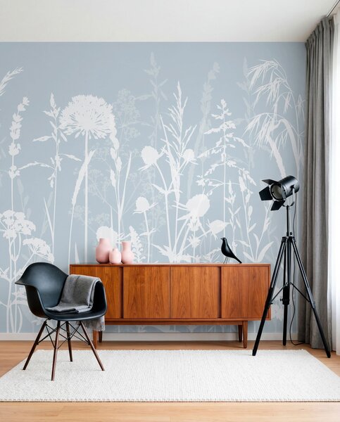 Tapety Jemné poľné rastliny a kvety minimalistickej šedej farby, Fototapety s prírodnými motívmi, w01270v4 : Uwalls.sk