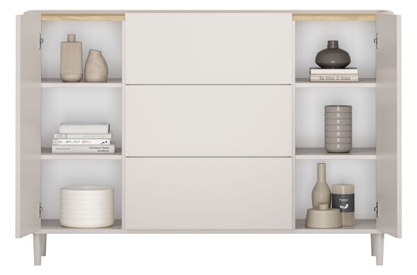 Komoda Elivo 150 cm so zásuvkami na nožičkách - kašmír / olejovaný dub