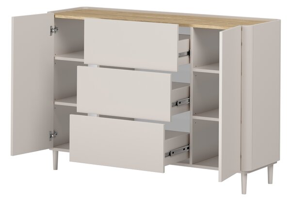 Komoda Elivo 150 cm so zásuvkami na nožičkách - kašmír / olejovaný dub