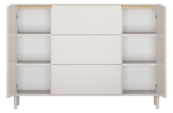 Komoda Elivo 150 cm so zásuvkami na nožičkách - kašmír / olejovaný dub