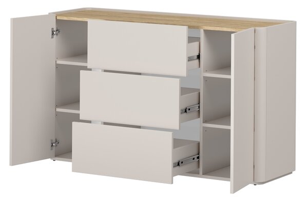 Komoda Elivo 150 cm so zásuvkami - kašmír / olejovaný dub