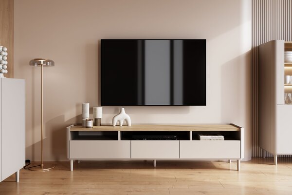 TV stolík Elivo 200 cm na nožičkách - kašmírová / dub olejovaný