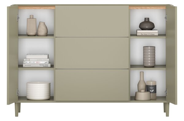 Komoda Elivo 150 cm so zásuvkami na nožičkách - eukalyptus / dub baltic dune