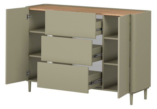 Komoda Elivo 150 cm so zásuvkami na nožičkách - eukalyptus / dub baltic dune