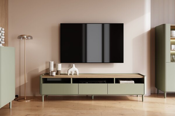 TV stolík Elivo 200 cm na nožičkách - eukalyptus / dub baltic dune