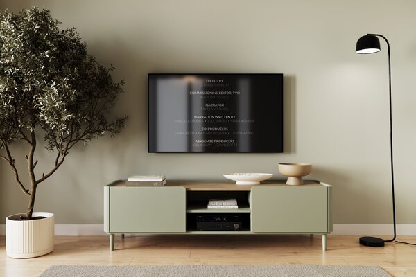 TV stolík Elivo 170 cm na nožičkách - eukalyptus / dub baltic dune