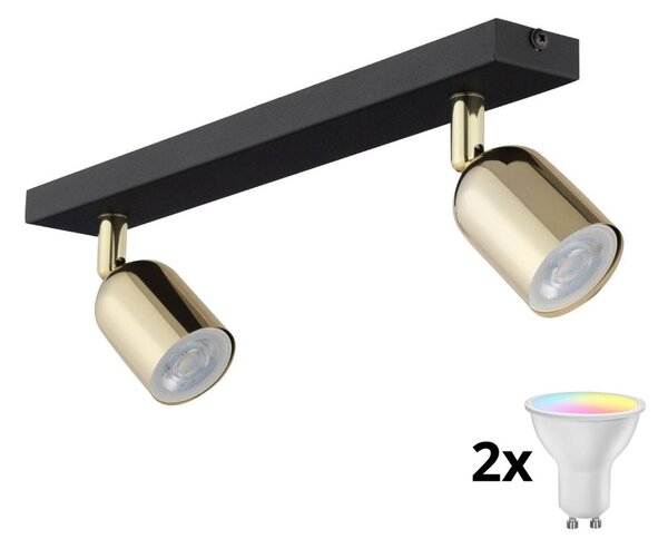 LED RGBW Stmievateľné bodové svietidlo TOP 2xGU10/6,5W/230V 2700-6500K čierna/zlatá