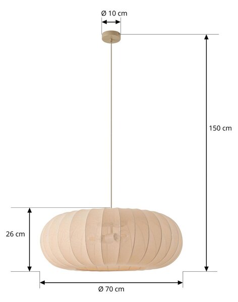 Lindby závesné svietidlo Helin, béžové, Ø 70 cm, textil, 3 x E27, Krémová / jantárovo žltá, Obývacia izba / jedáleň, Textil / látka / hodváb, Škandinávsky, Závesné svietidlo