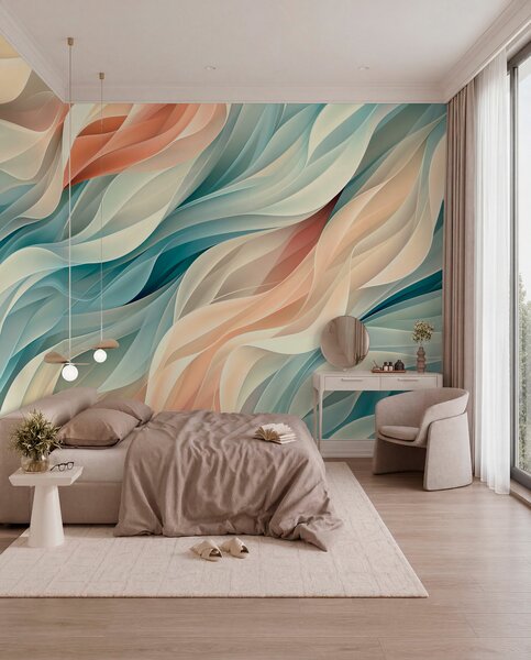 Tapety Očarujúci abstraktný dizajn s jemnými pastelovými vlnami, 3D fototapety, w01335 : Uwalls.sk