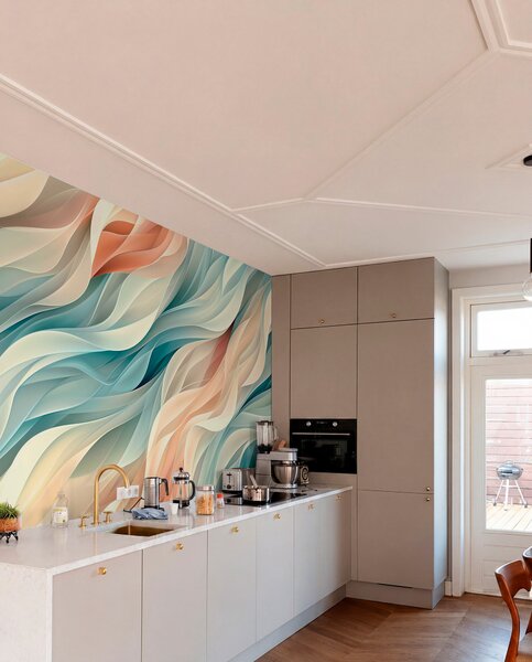 Tapety Očarujúci abstraktný dizajn s jemnými pastelovými vlnami, 3D fototapety, w01335 : Uwalls.sk