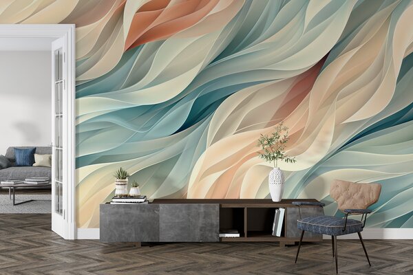 Tapety Očarujúci abstraktný dizajn s jemnými pastelovými vlnami, 3D fototapety, w01335 : Uwalls.sk