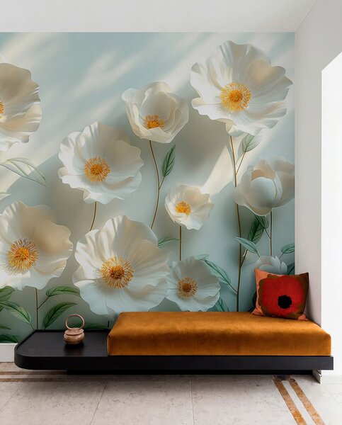 Tapety Krémové maky na šalviovej, 3D fototapety, Fototapety 3d kvety, w01339 : Uwalls.sk