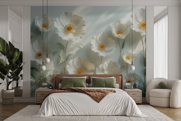 Tapety Krémové maky na šalviovej, 3D fototapety, Fototapety 3d kvety, w01339 : Uwalls.sk