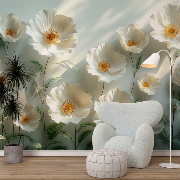 Tapety Krémové maky na šalviovej, 3D fototapety, Fototapety 3d kvety, w01339 : Uwalls.sk