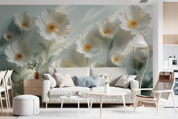 Tapety Krémové maky na šalviovej, 3D fototapety, Fototapety 3d kvety, w01339 : Uwalls.sk