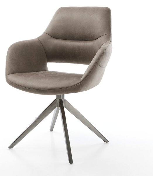 DELIFE Otočná jedálenská stolička Yago-Flex s opierkami mikrovlákno taupe vintage krížová podstava široká grafitová 360° otočná hojdacia funkcia vrecková pružina
