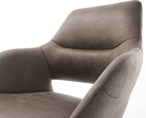 DELIFE Otočná jedálenská stolička Yago-Flex s opierkami mikrovlákno taupe vintage krížová podstava široká grafitová 360° otočná hojdacia funkcia vrecková pružina