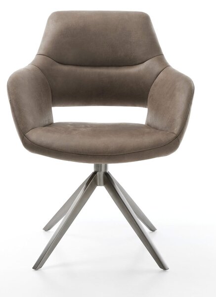 DELIFE Otočná jedálenská stolička Yago-Flex s opierkami mikrovlákno taupe vintage krížová podstava široká grafitová 360° otočná hojdacia funkcia vrecková pružina