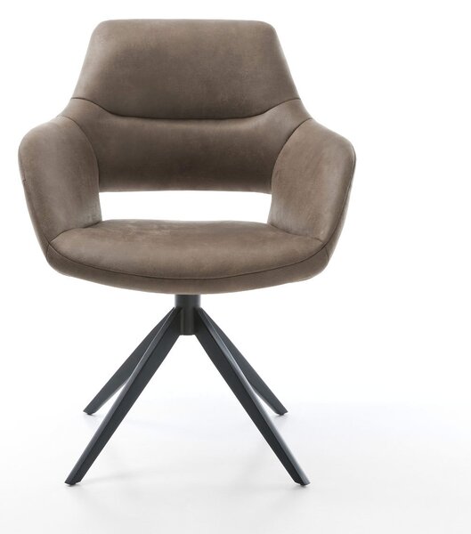 DELIFE Otočná jedálenská stolička Yago-Flex s opierkami mikrovlákno taupe vintage krížová podstava široká čierna 360° otočná hojdacia funkcia vrecková pružina