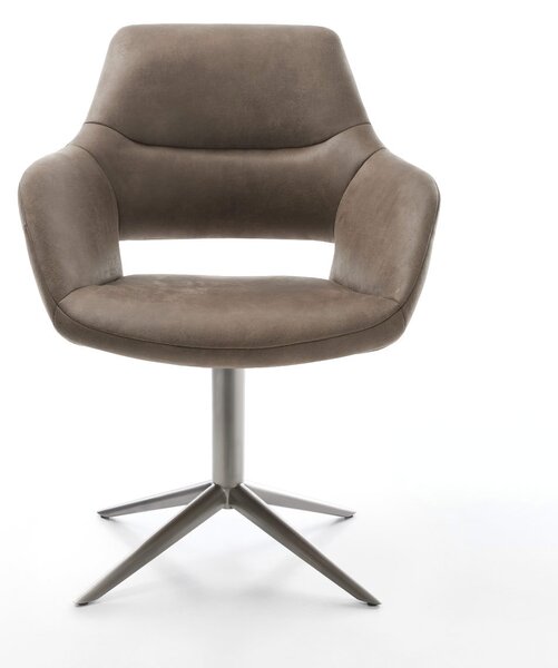 DELIFE Jedálenská stolička Yago-Flex s opierkami mikrovlákno taupe vintage podstava grafit 360° otočná hojdacia funkcia vrecková pružina