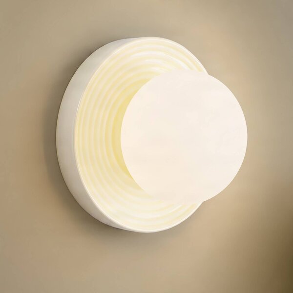 Lindby Nástenné svetlo Harriet, béžová/biela, keramika, Ø 22 cm, G9, Krémová / jantárovo žltá, Obývacia izba / jedáleň, Keramický, Moderný, Nástenné svietidlo