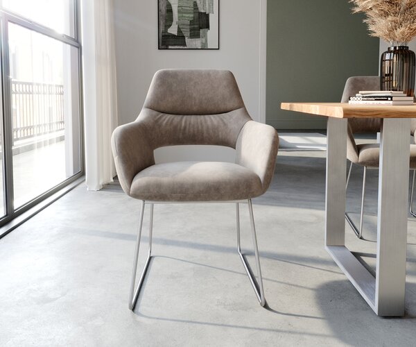 DELIFE Jedálenská stolička Yago-Flex s opierkami mikrovlákno taupe vintage tenká podstava nerezová oceľ vrecková pružina