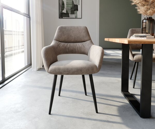DELIFE Jedálenská stolička Yago-Flex s opierkami mikrovlákno taupe vintage 4-nohá zúžená čierna vrecková pružina