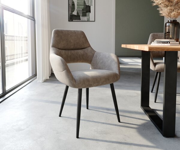 DELIFE Jedálenská stolička Yago-Flex s opierkami mikrovlákno taupe vintage 4-nohá zúžená čierna vrecková pružina