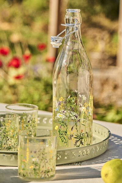 Sklenená fľaša s klipom Summer Field 1,1 l