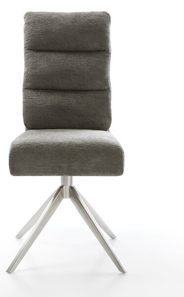 DELIFE Jedálenská stolička Pela-Flex bouclé mäkký tmavobéžová krížová podstava široká nerezová oceľ 360° otočný hojdacia funkcia vrecková pružina