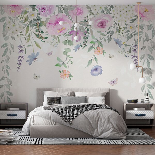 Tapety Závesné kvety a motýle, Fototapety akvarel, w01516 : Uwalls.sk