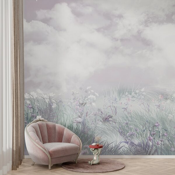 Tapety Divoké kvety a trávy s ružovkastou oblohou a mrakmi, Fototapety s oblohou, w01624v1 : Uwalls.sk
