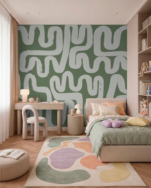 Tapety Kľukaté línie v machovom tóne, Fototapety abstraktné, w01686v3 : Uwalls.sk