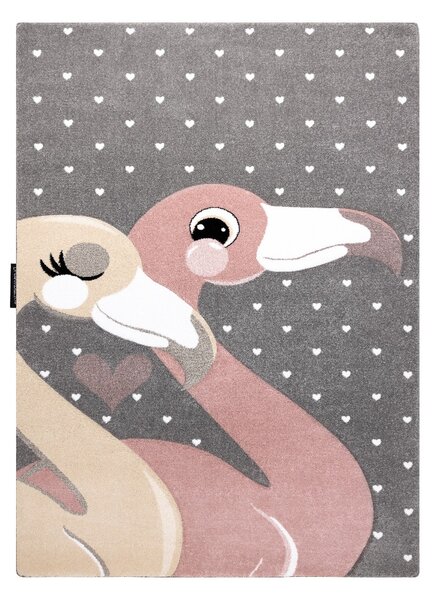 Dywany Łuszczów Detský kusový koberec Petit Flamingos hearts grey - 140x190 cm