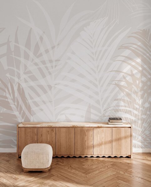 Tapety Palmové tiene v krémovej, 3D fototapety, Fototapety 3d listy, w02026v2 : Uwalls.sk
