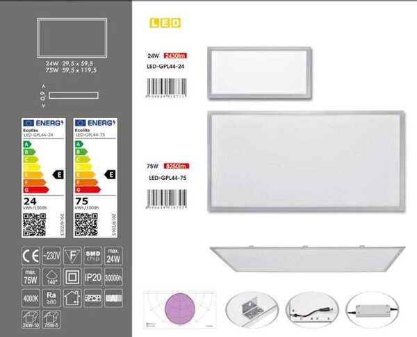 Ecolite podhľadový LED panel LED-GPL44-24 24W 4000K 2300 Lm (LED-GPL44-24)