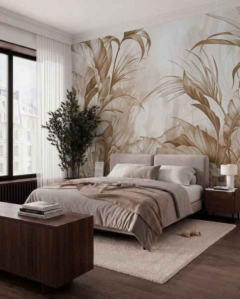 Tapety Lístie v sépii a pieskovej, Fototapety s prírodnými motívmi, w08375v2 : Uwalls.sk